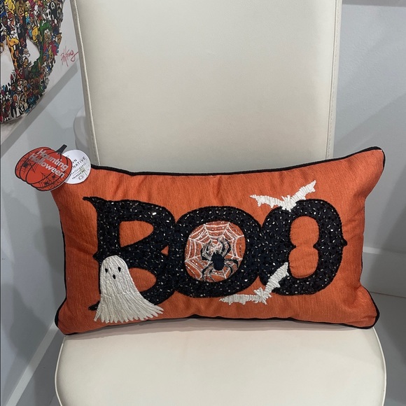 Wholesale Halloween Fun Embroidered Pillow Soft White/Orange  Haunting Halloween Orange/Black/White Beaded \